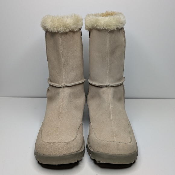 Skechers Outdoor Y2K Leather Suede Cream Tan Mid Calf Boots Side Zip Size 7 - Picture 7 of 8